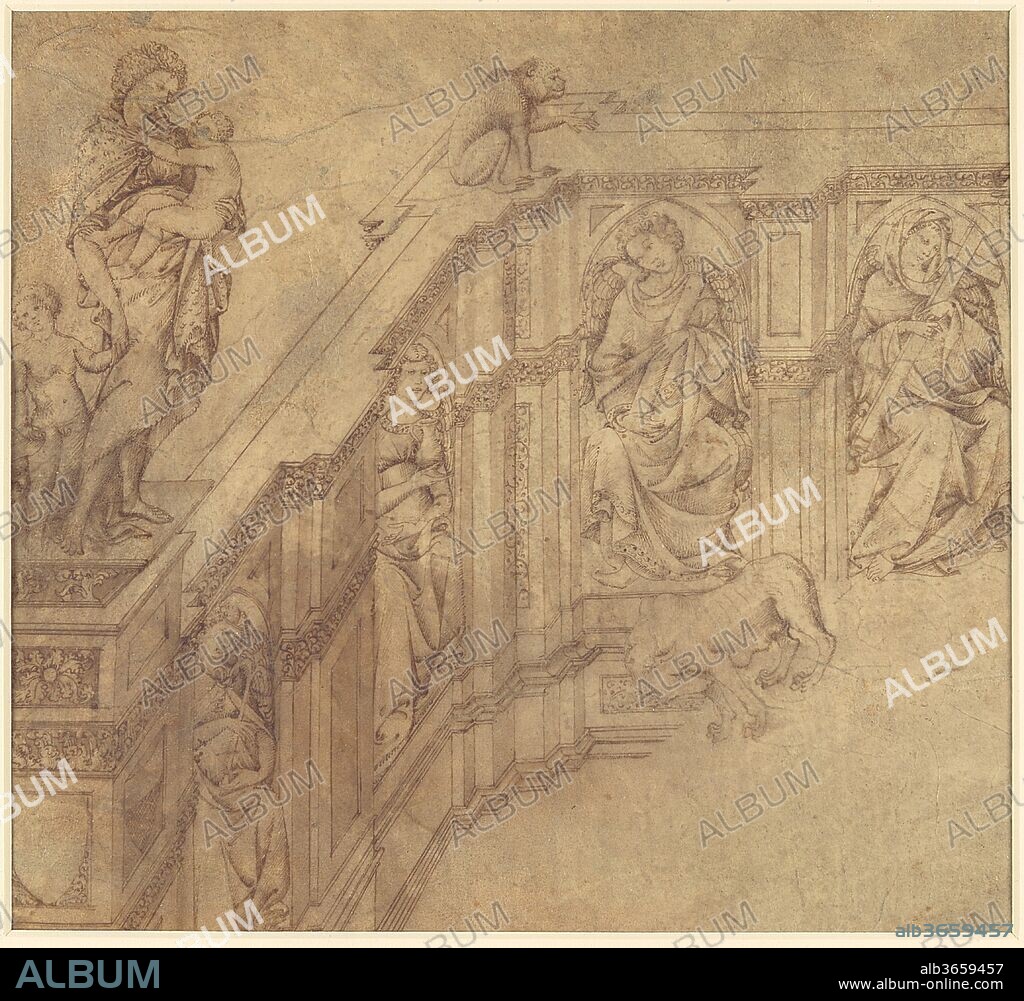 Design Fragment for the Left Side of the 'Fonte Gaia' in Siena. Artist: Jacopo della Quercia (Jacopo di Pietro d'Angelo di Guarnieri) (Italian, Siena 1374?-1438 Siena). Dimensions: 7-13/16 x 8-7/16 in.  (20.1 x 21.4 cm). Date: 1415-16.
This is one of the most historically important early Italian drawings in a United States collection, and is associated with a famous sculptural project in Renaissance Italy. The details of the project are complex but illuminate the crucial role of this drawing in the development of the commission. They are summarized here with new research. 
In 1408, Jacopo della Quercia was contracted by the magistrates (signori) of the republic of Siena to execute the Fonte Gaia ("Fountain of Joy"), a great rectangular basin with figural sculptures in marble, intended to replace a previously existing structure on the northwest edge of the Piazza del Campo, the main public space of the town. The damaged original fragments of the Fonte Gaia are today in Santa Maria della Scala (Siena) but remained in situ until 1858 when the ensemble was substituted with a facsimile copy by Tito Sarrocchi. Eleven years in the making, the Fonte Gaia served practical, symbolic, and aesthetic functions, as part of a larger program of public monuments initiated by the fiercely republican government of the comune that rose to power in 1404. It was the principal source of public waters in the center of Siena (a land-locked hill town), serving as a large cistern with several spouts that was supplied from the vast network of subterranean aqueducts, or bottini, which had been completed with a 25 km expansion at enormous expense in the late fourteenth century. The documents about the Fonte Gaia commission (preserved in the Archivio di Stato of Siena) confirm that drawings produced by Jacopo della Quercia served an important legal purpose, allowing the patrons to discuss and approve the state of the fountain as it progressed. Although much about the two drawing fragments in the Metropolitan Museum of Art and Victoria and Albert Museum has been debated (including their authorship, iconography, and precise purpose), the new visual-archaeological evidence and a critical reading of the documents clearly confirm the attribution to Jacopo della Quercia himself.
On December 15, 1408, the magistrates of the republic established that the total cost of this major civic monument, dedicated to the Virgin as protectress of Siena, was not to exceed 1,700 gold florins. The commission for the Fonte Gaia was authorized and the terms of the contract with Jacopo were stipulated on January 22, 1409. This document refers to a deadline of twenty months for the completion of the fountain, as well as to its dimensions and decoration "with figures, foliage ornament, and marbles that are clearly shown in the above-mentioned drawing" ("cho' le figure, foglame, e marmi che nel disegno soprascritto chiaramente si dimostrano"). A memorandum of January 18, 1415, however, assessed the defects of the design and the incomplete state of the work as it stood: Jacopo della Quercia seems to have begun to produce the sculptures only in 1414, and between 1415-16 most of the sculptures or their preliminary models may have actually been complete. It also noted the need to expand the size of the fountain and to provide for the decoration of the exterior faces of the basin. On December 11, 1416, a new contract for the Fonte Gaia was drafted, since the prescribed deadline for completion of the monument had also long passed. This document of 1416 refers to a first drawing done in 1408, as well as to a new drawing on a piece of parchment or vellum ("carta edina"), as "designed and made by the hand of the said master Jacopo, presented by the lord magistrates themselves in the town council" ("dicti anni MCCCCVIII, secundum formam primi designi facti in Palatio magnificorum dominorum Priorum in sala dicti Palatii tendenti versus Campsum fori, et quod postea fuit facta nova location, secundum novum designum factum manu dicti magistri Iacobi ... et eo modo et forma et prout continetur et designatum est, et apparet in quadam carta edina manu dicti magistri Iacobi designata et facta, presentata per ipsos dominos Regulatores in Consistorio"). The Fonte Gaia was finished with the last payments to Jacopo della Quercia and the cancellation of the previous contracts for the project, recorded on October 9 and 20, 1419. 
The two surviving fragments at the Metropolitan Museum of Art and Victoria and Albert Museum pertain to the left and right portions of the Fonte Gaia, and originally constituted a large, very detailed single drawing on vellum of which the central portion is lost. The Victoria and Albert fragment has also been cut down substantially along the upper and bottom borders. The minute control of the figural and ornamental details especially evidence Jacopo della Quercia's early training as a goldsmith. Seen close up and in good light, the drawing style of the figures with parallel- and cross-hatching is also surprisingly expressive. The general iconography of the Fonte Gaia alludes to the virtues of good government of the republic of Siena, which are also celebrated in the fourteenth-century frescoes of the Palazzo Pubblico, which faced the original fountain across the Piazza del Campo. Two standing female figures, each accompanied by two infants, terminate the design of the fountain at left and right foreground in the present drawing fragments. They represent respectively Acca Larentia (she wears a fur) and Rhea Silvia (she wears a crown), who are the birth and foster mothers of the twins Romulus and Remus, founders of Rome, and who according to local legend were also the founders of Siena: these figures are much more individualized in the drawings than in the final marble sculptures. In addition to the she-wolf of Rome in the foreground of the Metropolitan Museum fragment, two other symbolic animals adorn the far corners of the low walls, an ape in the Metropolitan Museum fragment and a she-dog in the Victoria and Albert Museum fragment, possibly alluding to the kinds of sinfulness of the Roman twin's mothers. The rows of niches in the interior of the three low walls of the basin house the figures of Christian virtues. 
Of the scientific instrumentation used to examine the Metropolitan Museum drawing fragment, ultraviolet light especially clarifies that the wash modeling in iron-gall ink was originally much more extensive and powerful, and that it has greatly faded with age and light. Hence, the monumentality and overall sculptural quality of the original design, with its graded tonal transitions in the areas with wash and with pen-and-ink hatching in the deepest shadows, have been considerably diminished. The arguments that these drawings are by a painter (Priamo della Quercia, doc. 1426-1467, brother of Jacopo being one of the proposed candidates), rather than by a sculptor, therefore fall apart. When the two drawing fragments are seen together side by side, as in the present exhibition and as they were displayed in 1998 and 2010, it becomes clear that the Victoria and Albert portion depicts design elements in a greatly more incomplete state and is of more modest overall conception than the Metropolitan Museum fragment. A possible explanation is that the drawings may represent a kind of visual legal document, or ricordo, of the actual state of progress around 1415-16 of the carved monument and the fact that it was greatly unfinished in its right half at that point in time. The pilasters and much of the moldings are left unarticulated (almost blank) in the London fragment, while the New York drawing seems only slightly unfinished toward the lower right where the very summarily sketched outlines indicate a mount projecting forward from the low back wall that provides a ground-line for the she-wolf. The moldings at the bottom of the architectural framework toward right are also drawn in reserve and are therefore blank (this is verified by the view under the microscope and with infrared reflectography). These architectural lines stop quite short of the design of the mount. Close-up examination of both drawing fragments confirms that these passages of apparent unfinish are an intentional matter of facture, not ones due to compromised physical condition: they are not simply a case of the ink being faded in the blank parts of the designs. 
The New York and London drawing fragments portray a still fragmentary sculptural ensemble in which the passages of most incomplete execution generally occur in the middle to right portions of the fountain's decoration, although the degree to which the drawings are accurate records of the work in progress may be open to question. The New York and London drawing fragments also provide a greater amount of content and specific details much beyond what the Fonte Gaia documents describe, but represent a much less complex overall design than the fountain that was finally executed in marble by 1419. The drawing fragments therefore must date to 1415-16 or so, roughly speaking during the period of time in which the design of the Fonte Gaia was being reevaluated on the basis of the work in progress, and the new contract and "novum designum" for the greatly modified fountain were being drafted. 
The visual conventions of form adopted by Jacopo della Quercia in the New York and London fragments also shed light on the precise function of the monumental original drawing. In both drawing fragments, the detailed design of the precisely ruled architectural framework for the fountain with its sculpted allegorical figures, animals, and vegetal patterns of ornament is depicted with precise outlines and modeling in wash in a clearly expository manner so as to indicate the general illusion of the three-dimensional forms receding in space. The figures, animals, and ornament were then further individuated with clarity by the deeper modeling with strokes of spirited hatching. On the two lateral walls, the framing elements of the niches, pilasters, and moldings overlap the forms of the figural sculptures, but the overall design is constructed according to a parallel projection of all diagonal lines, or isometry, rather than a true, pictorial one-point perspective in the Renaissance style pioneered by Filippo Brunelleschi in which orthogonal lines converge on a single vanishing point. These pictorial conventions in the Fonte Gaia design fragments are rooted in Late Gothic practice and fit within a larger typology of architectural-sculptural drawings by Sienese artists from the second half of the fourteenth century onward. Such early Sienese drawings depict carefully ruled architectural ensembles decorated with meticulously drawn figural and ornamental sculpture, and are executed in pen and ink on parchment, as, for example, the drawings for the façade of the Baptistery of Siena and for a lavish, unexecuted pulpit perhaps intended for the Orvieto Cathedral (Siena, Opera del Duomo inv. 20; Orvieto, Opera del Duomo; London, British Museum 1899,0617.2; and Berlin, Kupferstichkabinett KdZ 3392). 
The result of the early historiography on the Fonte Gaia project has been that the Metropolitan Museum of Art and Victoria and Albert drawing fragments are usually published with a question mark after the attribution to Jacopo della Quercia. While the documents alone should suffice to settle the attribution beyond doubt, the scholarly debates have chiefly arisen from two problems. Firstly, the term disegno in Italian embraces the dual meanings of "design" and "drawing," and in making attributions a previous generation of scholars often overly preferred to regard the authorship of the design idea as separate from the actual execution of a drawing. Secondly, it is a choice of how narrowly or widely one interprets the phrase "manu dicti magistri Jacobi," "made by master Jacopo's hand." In the Italian vernacular, the phrasing in documents is frequently rendered as "fatto di sua mano." The phrase "di sua mano," "by his hand," and like wording have been much better understood by art historians with regard to early paintings and sculptures. The large physical scale of projects often entailed the delegation of labor among collaborators and workshop assistants, and this consequently raises nuanced dimensions of authorship in examining a design with respect to its execution. But, one must emphasize, this is more often than not the wrong paradigm for the analysis of early modern drawings. When referring to actual drawings, at least of a reasonably portable scale, the Italian Renaissance artist, patron, and author applied the phrase "di sua mano" in a most literal and practical sense (that was usually also legally binding in the case of contractual documents), to mean that a drawing was physically made by the artist's hand. At the same time, one must also emphasize that the understanding of the phrase, "di sua mano," as meaning that a drawing was physically by the artist's hand went much beyond the sphere of official contractual drawings: the phrase is used in this narrow, literal sense in a variety of written sources of the early modern period (letters, ricordi, and writings on art including, Giorgio Vasari's Vite de' più eccellenti pittori, scultori e architettori).
Carmen C. Bambach (2014).