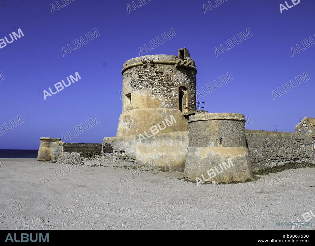 Almería province, Andalucia, Spain, Europe.. Cabo de Gata-Níjar Natural Park. San Miguel tower (Torreón de San Miguel de Cabo de Gata).