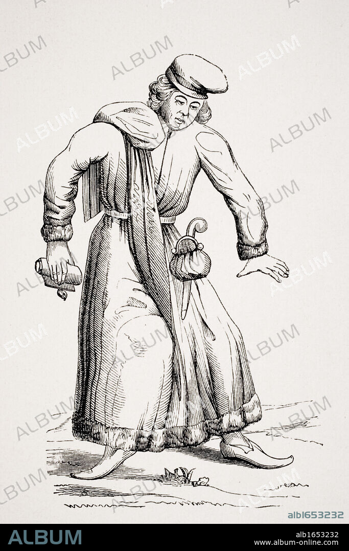 Lawyer. From 19th century reproduction of engraving by Merian in Danse des Morts published Frankfort 1596.