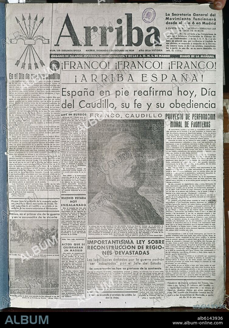 ARRIBA - DIARIO DE FALANGE ESPAÑOLA TRADICIONALISTA Y DE LAS JONS 1/10/1935 DIA DEL CAUDILLO.