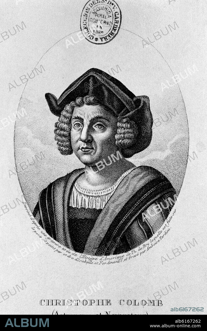 RETRATO DE CRISTOBAL COLON A PARTIR DE UN GRABADO DE HISTORIA DE AMERICA DE THEODOR DE BRY.