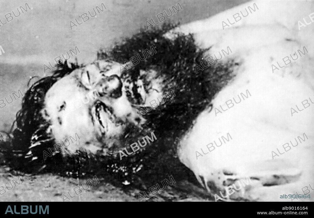 Photograph of the corpse of Grigori Rasputin. Grigori Yefimovich Rasputin (1869-1916) a Russian mystic and self-proclaimed holy-man, who had great influence in late Imperial Russia.