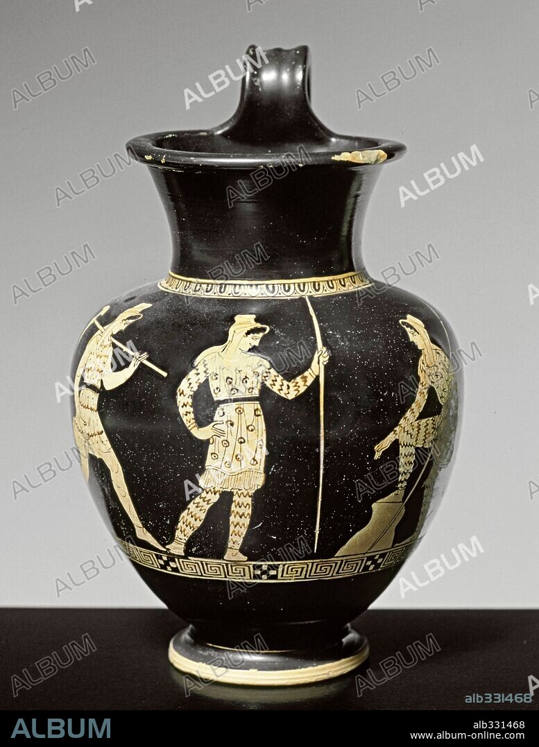 Attic Oinochoe red-figure by Shuvalov painter end Vth century b.C. showing Amazon women.