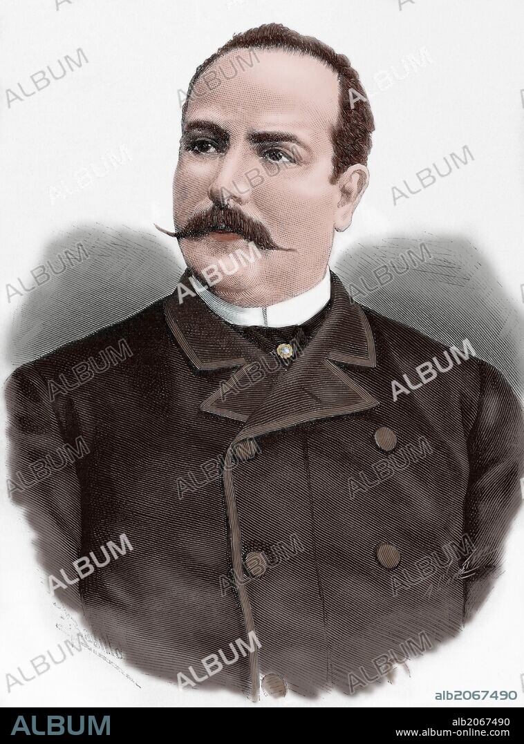 Alberto Bosch Fustegueras (1848-1900). Spanish engineer and politician. Engraving of The Spanish and American Illustration, 1885. Colored.