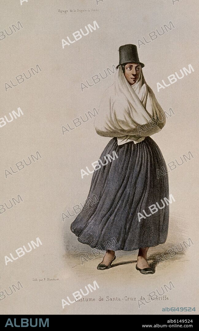 HENRI PIERRE LEON PHARAMOND BLANCHARD (1805-1873). TRAJE TIPICO DE UNA MUJER CANARIA - LITOGRAFIA DEL SIGLO XVIII.