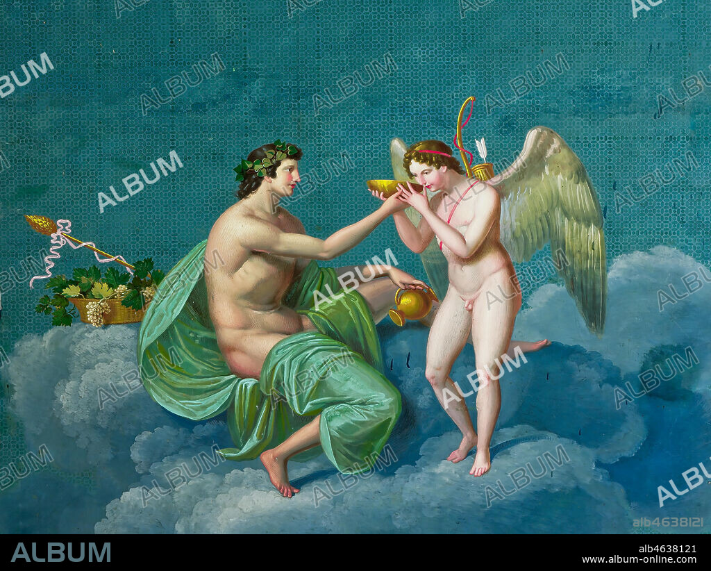 Palermo, The Royal Palace or Palazzo dei Normanni (Palace of the Normans), The Royal Apartment, the Pompeiana Room: "Bacchus and Cupid", dry wall painting by Giuseppe Patania, about 1830.