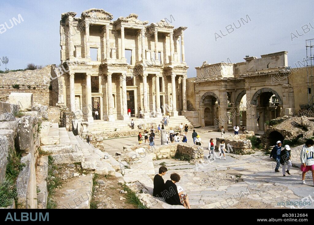 The facade is all that remains of the Celsus library in Ephesus, Turkey, built in the 2nd Century A.D.