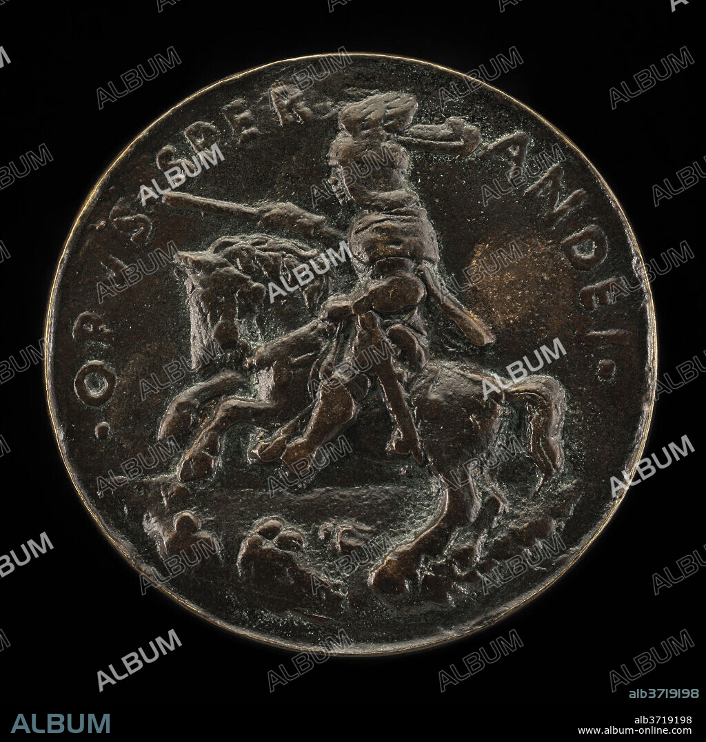 SPERANDIO. Giovanni II Bentivoglio Mounted in Armor with Captain's Baton [reverse]. Dimensions: overall (diameter): 7.88 cm (3 1/8 in.)  gross weight: 162.58 gr (0.358 lb.)  axis: 12:00. Medium: bronze.