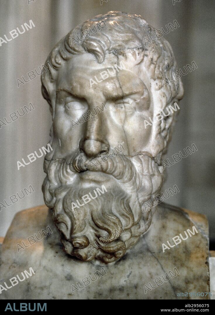 Epicurus (341-270 BC). Greek philosopher. Bust. Roman copy of a Greek original of 3rd century BC. Louvre Museum. ParIs. France.