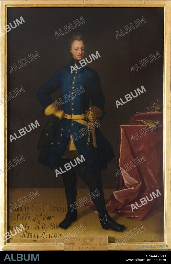 King Charles XII, Karl XII, 1682-1718, King of Sweden, pfalzgreve of Zweibrücken, painting, portrait, Charles XII of Sweden, oil on canvas, Height, 249 cm (98 inches), Width, 165 cm (64.9 inches), Signed, D. Krafft pinxit.