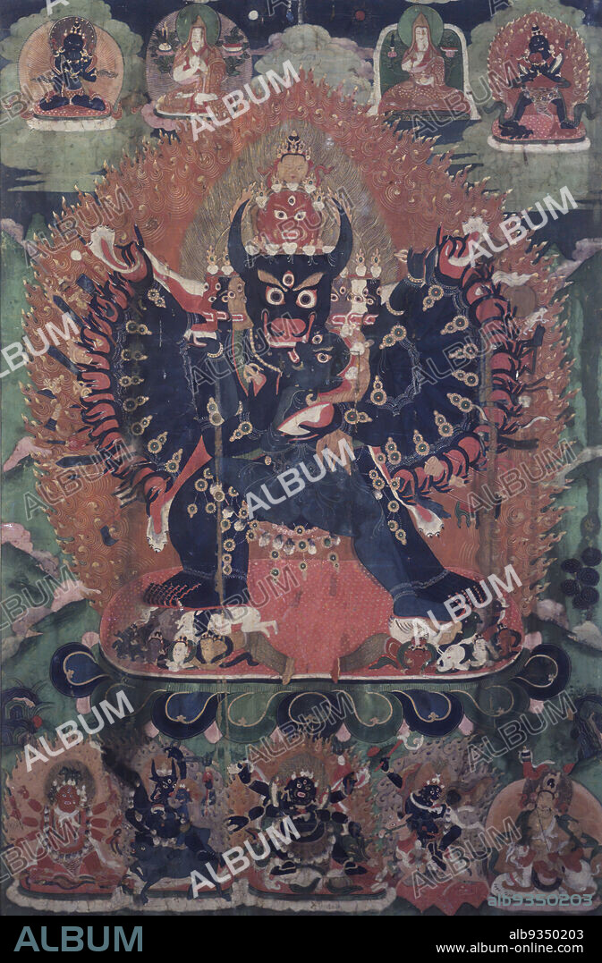 Vajrabhairava Yamantaka, Anonymous, Tibetan, Color on cloth, Tibet, 19th century, Image: 33 x 21 1/2 in., 83.8 x 54.6 cm, 19th century, Cloth, Tibet, Tibetan, Vajrabhairava, Yamantaka.