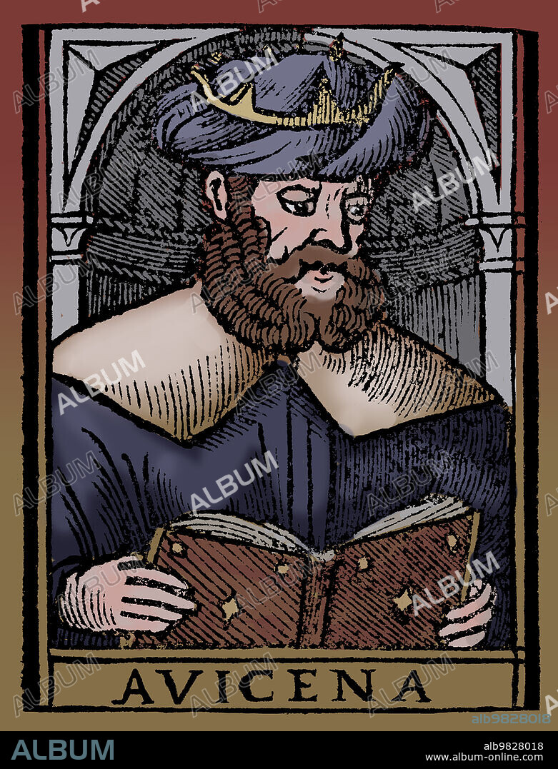 Abu 'Ali al-Husayn ibn 'Abd Allah ibn Sina (980-1037), commonly known as Ibn Sina or by his Latinized name Avicenna, was a Persian polymath, who wrote almost 450 treatises on a wide range of subjects, of which around 240 have survived. His most famous works are The Book of Healing, a vast philosophical and scientific encyclopedia, and The Canon of Medicine, which was a standard medical text at many medieval universities. The Canon of Medicine provides a complete system of medicine according to the principles of Galen and Hippocrates. His corpus also includes writing on philosophy, astronomy, alchemy, geology, psychology, Islamic theology, logic, mathematics, physics, as well as poetry. He is regarded as the most famous and influential polymath of the Islamic Golden Age. A severe colic, which seized him on the march of the army against Hamadan, was checked by remedies so violent that Ibn Sina could scarcely stand. On his deathbed he bestowed his goods on the poor, restored unjust gains, freed his slaves, and read through the Qur'an every three days until his death. He died in 1037 at the age of 58. Woodcut, no artist credited, undated.