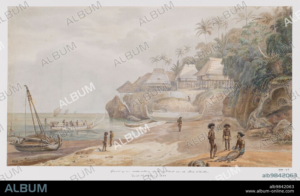 ADRIANUS JOHANNES BIK. View of a settlement from the east coast of Workai, Aru Islands, Southeast Moluccas, 1824.