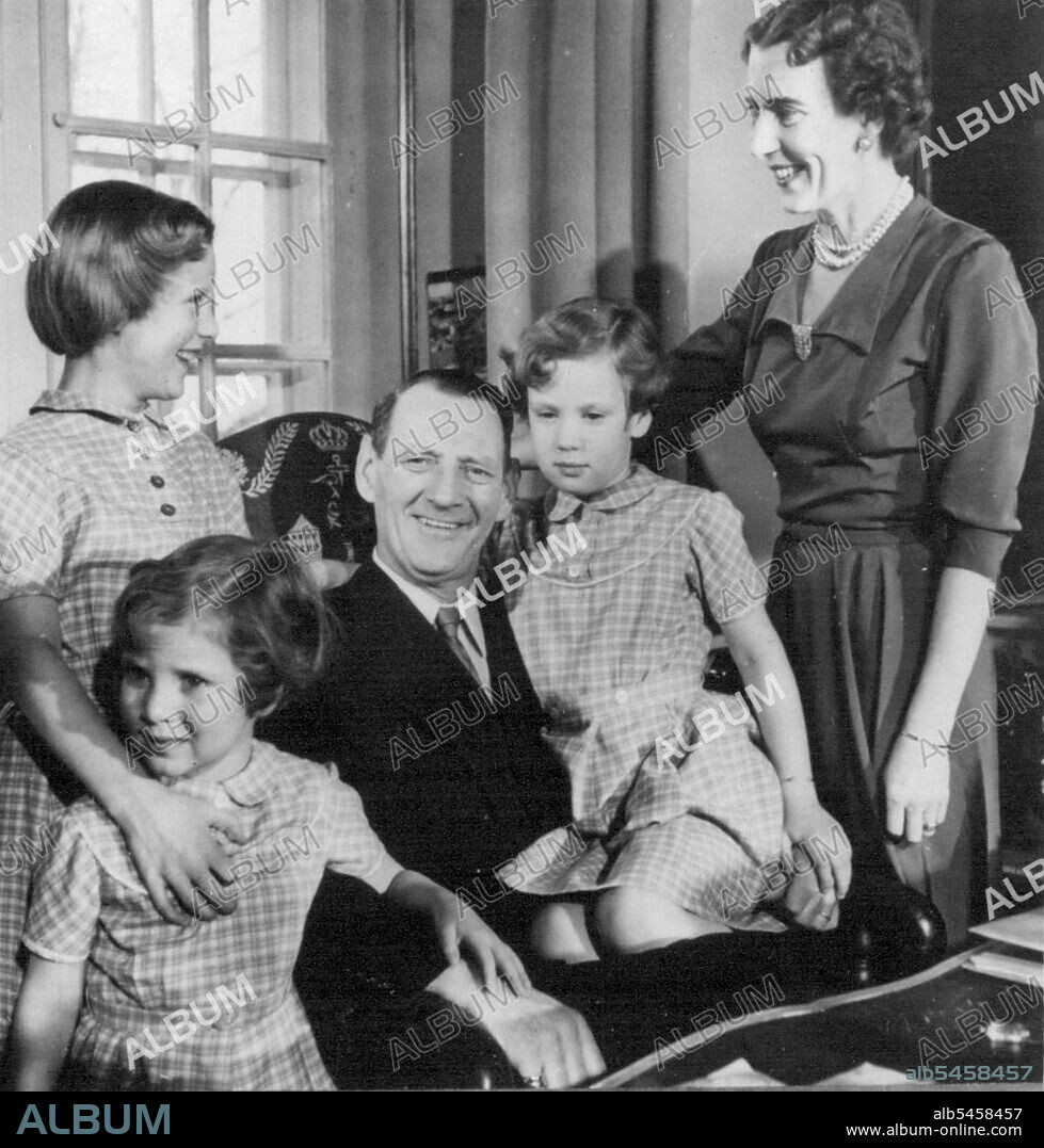 Denmark's Happy royal family - King and Queen for British. State Visit.A happy informal picture of king Frederick of Denmark, Queen Ingrid, and their three daughters  Princesses Margrethe (born April 16th 1940), Benedikte, (April 29th. 1944) and Anna-Marie (August 30th. 1946). The king, the son of the late King Christian  K, was born on March 11th. 1899. On May 24th.1935 he married Princess Ingrid of Sweden, born on March 28th. 1910, the daughter of King Gustaf VI Adolf of Sweden.The king and queen are coming to Britain for a state on May 8th. - five days after the opening of he fevstival of Britain. April 16, 1951.
