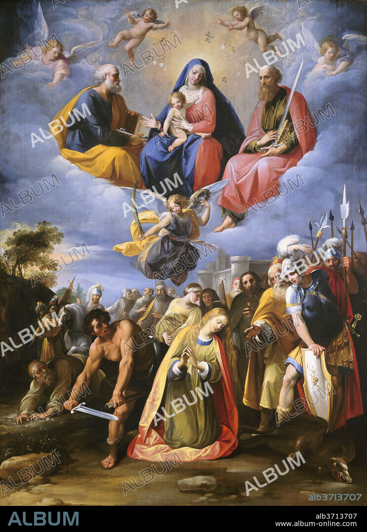 GIUSEPPE CESARI, CALLED CAVALIERE D'ARPINO. Martyrdom of Saint Margaret. Dated: c. 1608/1611. Dimensions: overall: 85.1 x 62.6 cm (33 1/2 x 24 5/8 in.)  framed: 104.1 x 81.9 x 6 cm (41 x 32 1/4 x 2 3/8 in.). Medium: oil on panel.