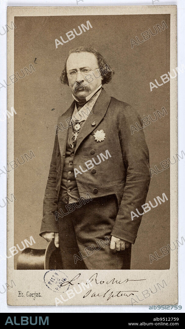 Portrait of Louis Rochet (1813-1878), sculptor and scholar, Carjat & Cie, Photographer, Between 1860 and 1890, 2nd half of the 19th century, Photography, Graphic arts, Photography, Albumen paper print, Dimensions - Work: Height: 8.7 cm, Width: 5.4 cm, Dimensions: Height: 10.4 cm, Width: 5.9 cm.