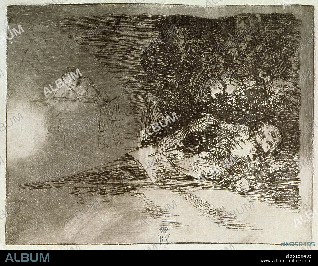 FRANCISCO DE GOYA. DESASTRES DE LA GUERRA (1810-1815) - DESASTRE Nº 69 -  NADA. ELLO DIRA - AGUAFUERTE, AGUATINTA BRUÑIDA, AGUADA Y PUNTA SECA - 155 x 201 mm.