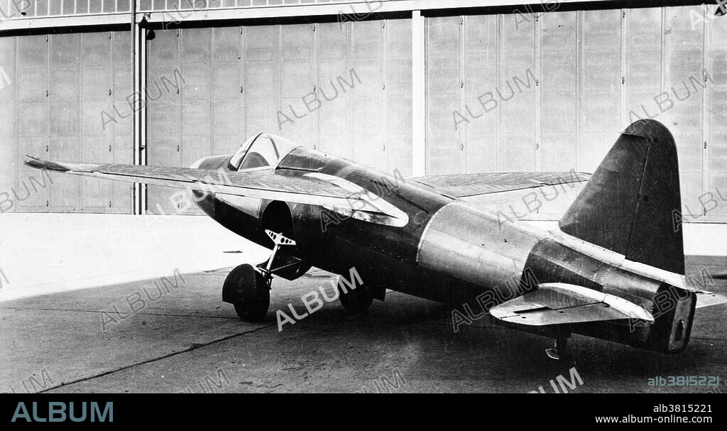 Heinkel He-178 aircraft, the first jet plane. It was designed by the German Heinkel company in the late 1930s and made its first major flight on 27th August 1939. It was demonstrated to the Reich Aviation Ministry on 1st November that year. Although the He-178 was only a prototype, the work led to the design of the first jet fighter, the He-280. This was beset by problems, however, and the Messerschmitt Me-262 was adopted by the Nazis as the first mass-production jet fighter.