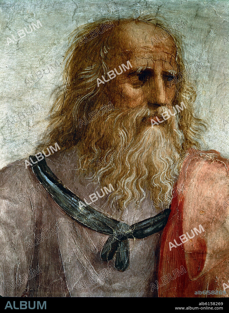 RAFAEL SANZIO O RAFAEL DE URBINO. LA ESCUELA DE ATENAS  - 1510 - RENACIMIENTO ITALIANO - DET CABEZA DE PLATON - RETRATO DE LEONARDO DA VINCI.