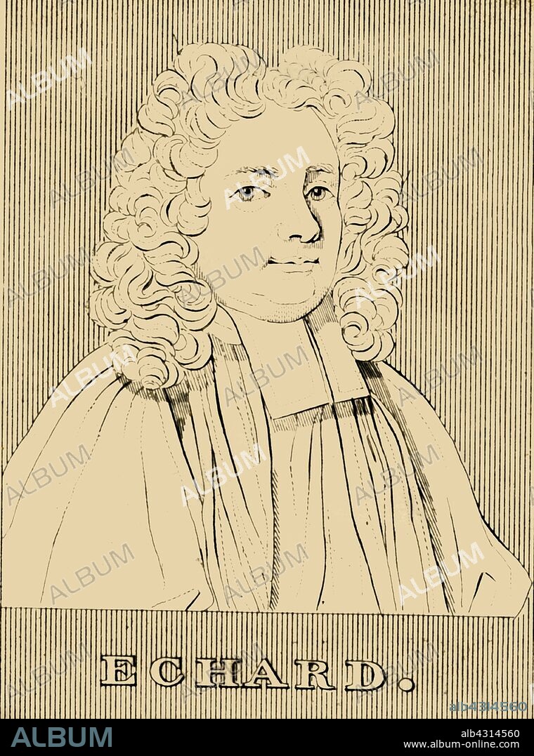 'Echard', (c1670-1730), 1830. Laurence Echard (c1670-1730) English historian and clergyman, attended Christ's College, Cambridge. From "Biographical Illustrations", by Alfred Howard. [Thomas Tegg, R. Griffin and Co., J. Cumming, London, Glasgow and Dublin, 1830].
