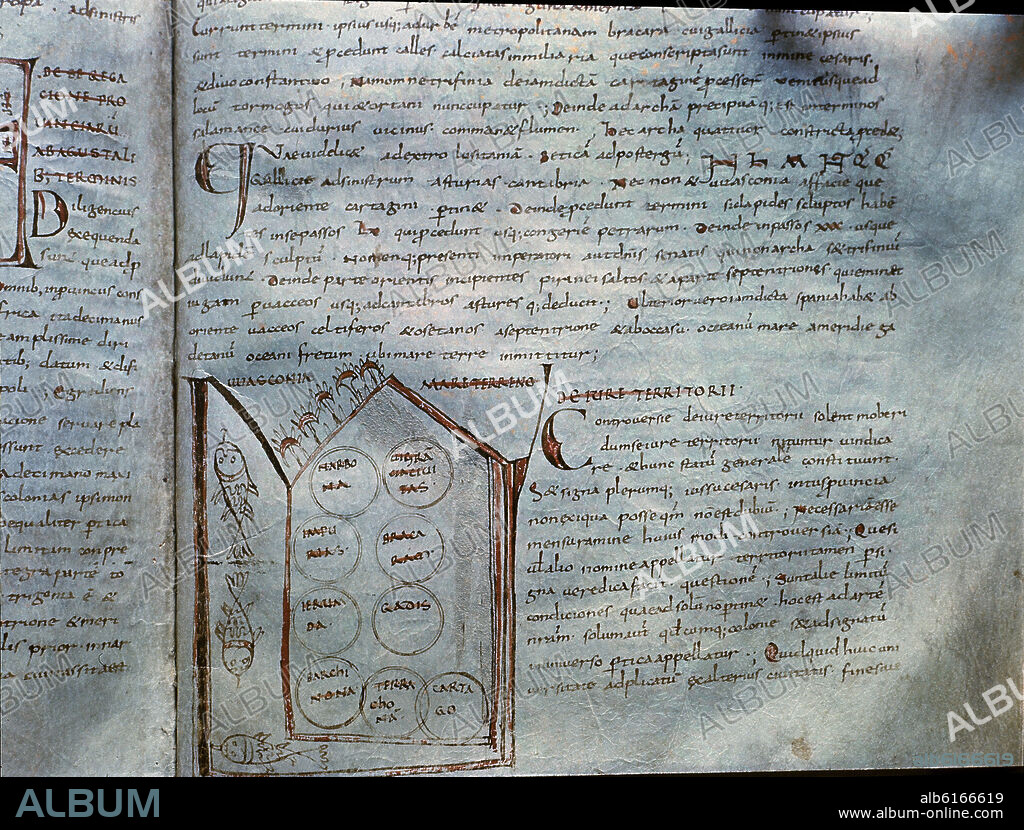 MAPA ESQUEMATICO DE LA PENINSULA IBERICA QUE ILUSTRA EL TEXTO DEMOSTRATIO ARTIS GEOMETRICAE... - CODEX RIPOLL 106 - FOL 82 - SIGLO XI.