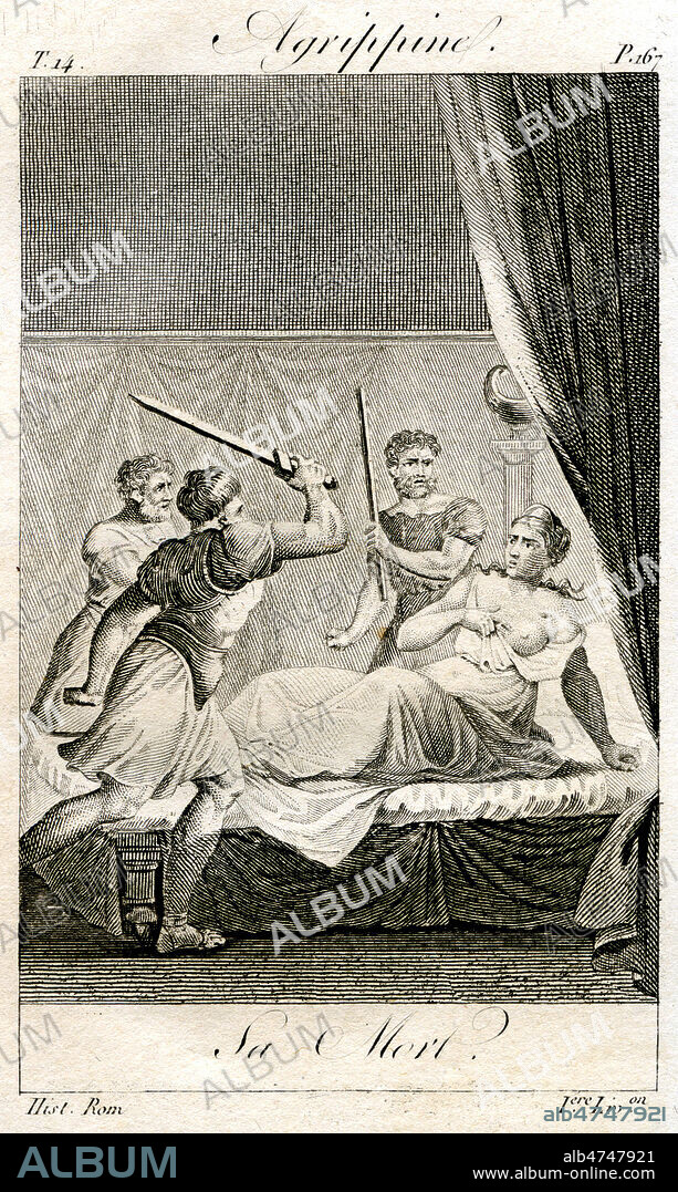 Mort d'AGRIPPINE La Jeune (16-59) assassinee par ordre de son fils l'empereur NERON (37-68). Illustration anonyme de 1817 pour l'Abrege de l'Histoire universelle par M. le comte de SEGUR (1780-1873). Credit : Coll. Jonas/KHARBINE-TAPABOR.