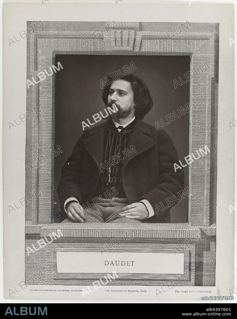 Portrait of Alphonse Daudet (1840-1897), writer and journalist., Carjat, Etienne, Photographer, Goupil, Adolphe, Diffuseur, Between 1860 and 1897, Photography, Graphic arts, Photography, Photoglyptie, Dimensions - Work: Height: 19.9 cm, Width: 16 cm, Dimensions: Height: 35 cm, Width: 27.2 cm.
