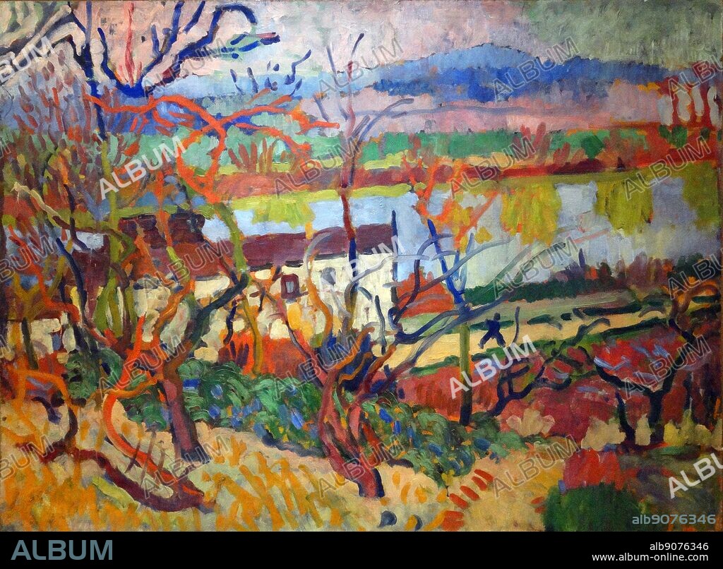ANDRÉ DERAIN. Painting titled 'La Rivière' by André Derain (1880-1954) French artist, painter, sculptor and co-founder of Fauvism with Henri Matisse. Dated 1905.