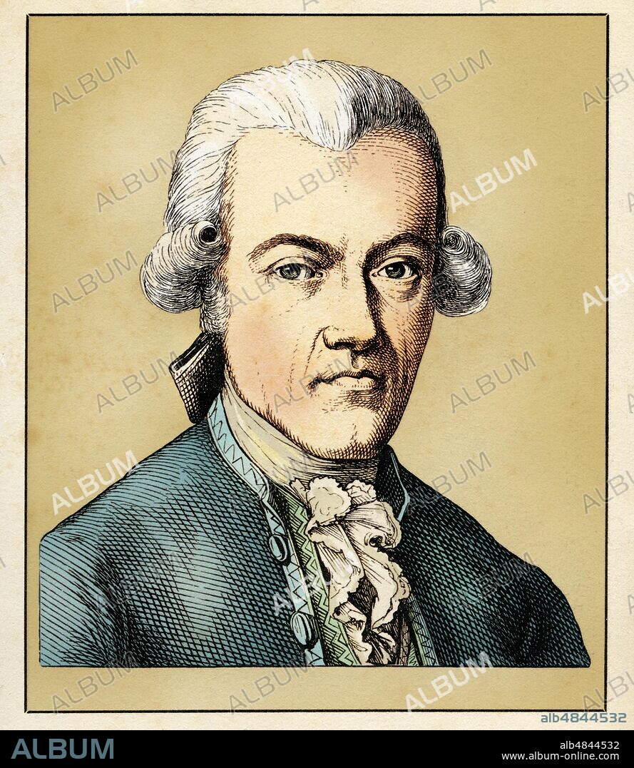 August Ludwig von SCHLÖZER (5 July 1735 - 9 September 1809), German historian, laid the foundations for the critical study of the history of Russia. Portrait, colored version of an engraving by Hugo Bürkner (1818-1897), Germany 1854.