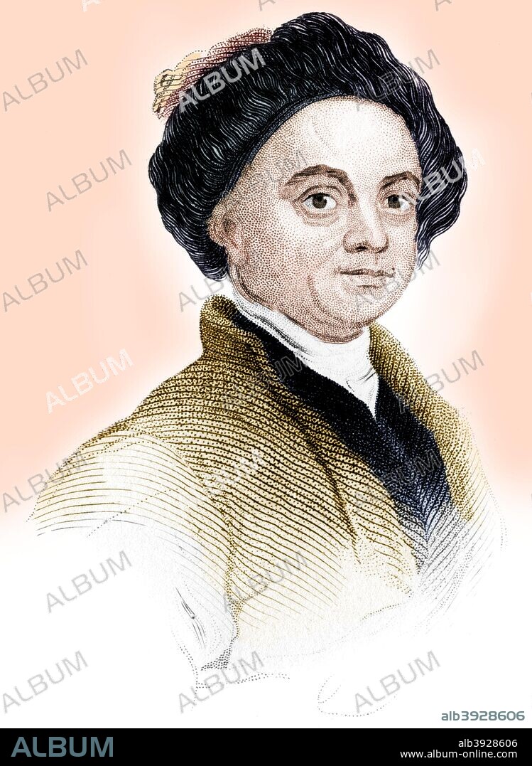 William Hogarth, 18th century English painter, printmaker, satirist and cartoonist, (c1850). Much of Hogarth's work was targeted at contemporary politics, lifestyles and customs. Taken from the book Old England's Worthies. (London, c1850). (Colorised black and white print).