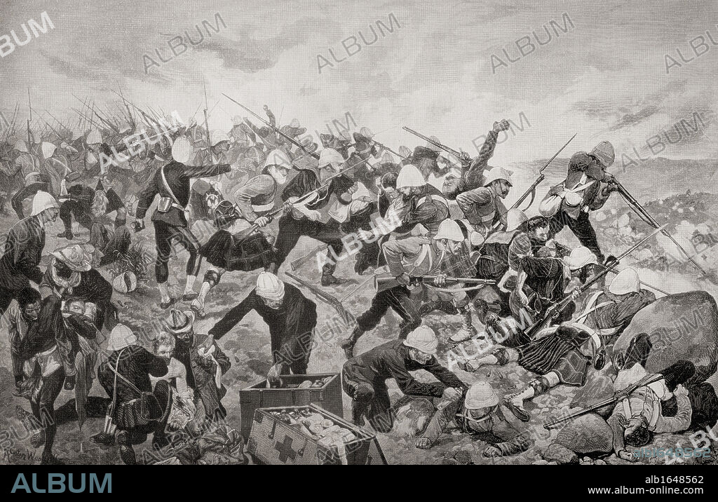 The Battle of Majuba Hill, near Volksrust, South Africa, during the First Boer War. British forces under the command of Major-General Sir George Pomeroy Colley. From the book South Africa and the Transvaal War, Volume 1 by Louis Creswicke, published 1900.