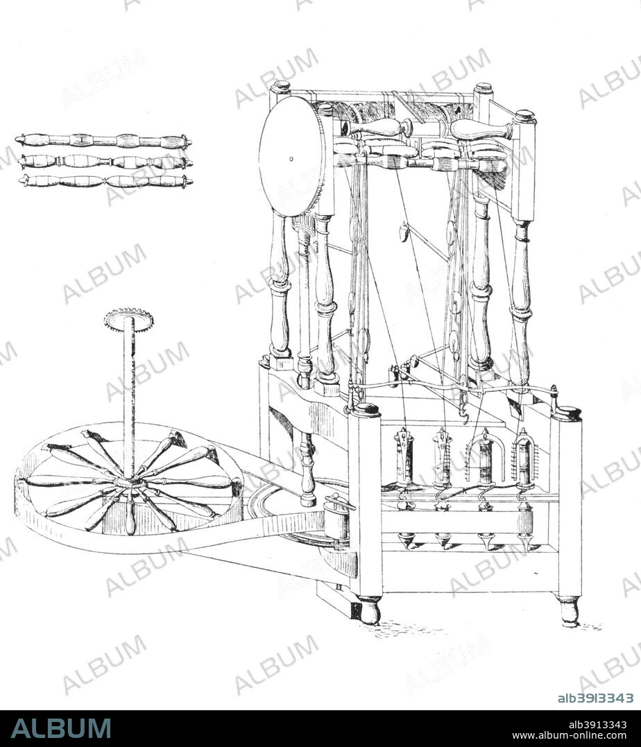 'Arkwright's Spinning Jenny, 1769', 1769, (1904). From Social England, Volume V, edited by H.D. Traill, D.C.L. and J. S. Mann, M.A. [Cassell and Company, Limited, London, Paris, New York & Melbourne, 1904].