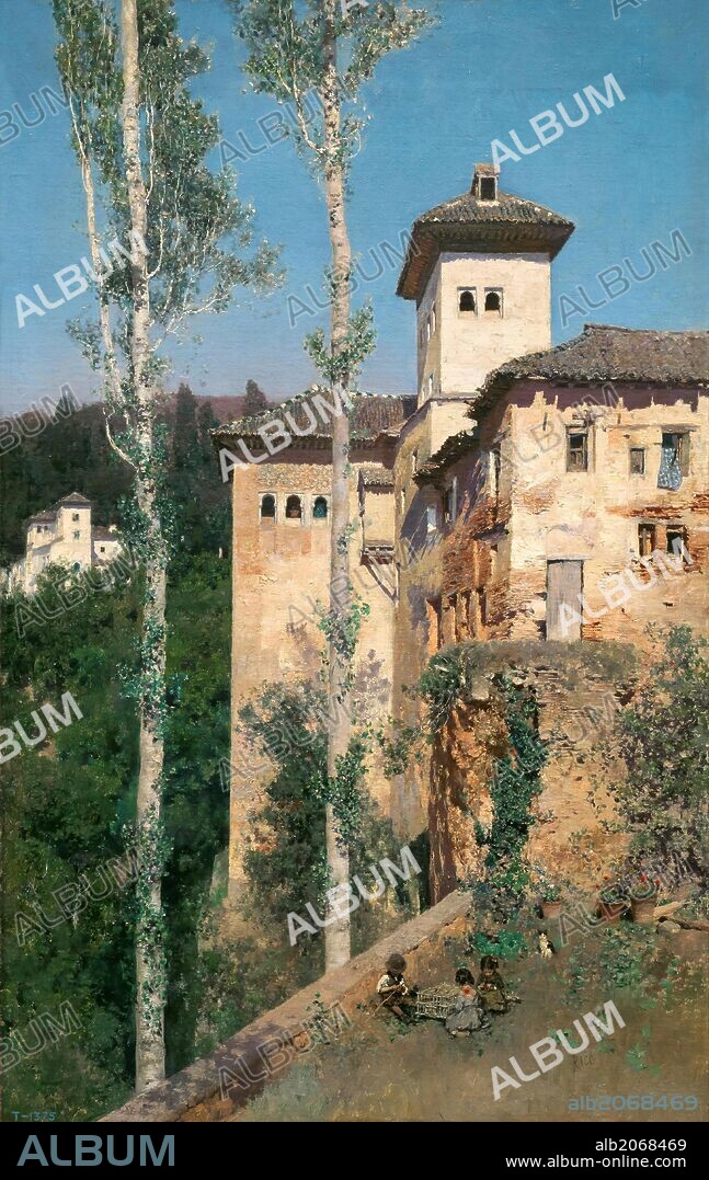 MARTÍN RICO Y ORTEGA. Martín Rico y Ortega / 'La Torre de las Damas en la Alhambra de Granada', 1871, Escuela Española, Óleo sobre Lienzo, 63,5 cm x 40 cm, P02623.