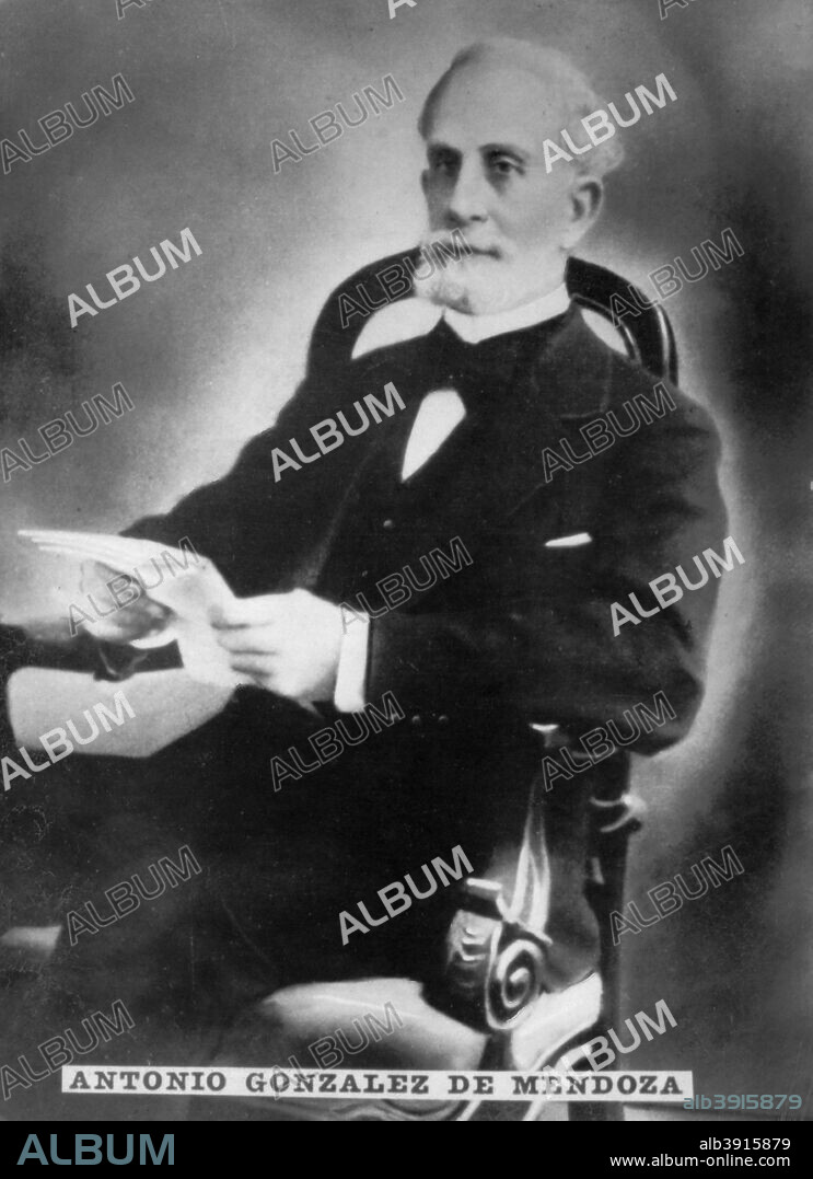 Antonio Gonzalez de Mendoza; born in Havana in 1828; organized an association against trafficking in 1865 ; he was mayor of the capital in 1879; released his 300 slaves and was the first President of the Supreme Court in April 1899. Cigar card from the History of Cuba, Geografico Universal, Propaganda de los Cigarros Susini y La Corona, Tabacalera Cubana.