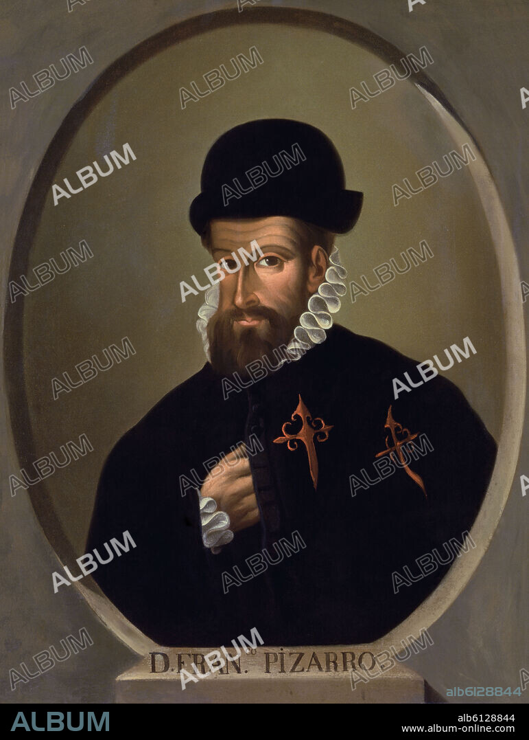 ANONYM. Portrait of Francisco Pizarro (1476-1541), Spanish conquistador of Peru.. Seville, Archivo General de Indias.