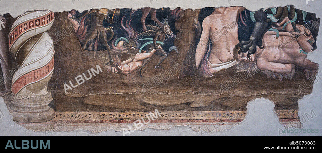 Basilica of the Holy Cross: "Lucifer clutching two Giants and Antenor", fragment from the cycle of detached frescoes "The Triumph of Death, Last Judgement and Hell", by Andrea Orcagna, about 1350,.