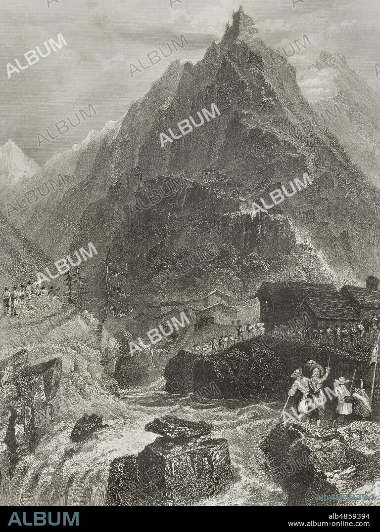 ANTONIO ROCA SALLENT (1813-1864). SPANISH ENGRAVER.. Persecución de los valdenses (1540-1570). Los valdenses son seguidores de una tradición eclesiástica que se inició como un movimiento ascético, dentro del cristianismo occidental, antes de la Reforma. En 1215 fueron declarados herejes. El Papa Inocencio III les ofreció la oportunidad de regresar a la Iglesia. Muchos de ellos lo hicieron, los llamados "Pobres Católicos". Los que no aceptaron fueron objeto de una gran persecución. En el siglo XVI, los valdenses fueron absorbidos por el movimiento protestante, bajo la influencia del primer reformador suizo Enrique Bullinger (Heinrich Bullinger). Se alinearon con el protestantismo. Con las Resoluciones de Chanforan del 12 de septiembre de 1532, se convirtieron formalmente en parte de la tradición calvinista. Ataque de Pradeltorno, 16 de febrero de 1561. El señor de la Trinidad atacó por tres puntos diferentes. Era un bastión natural de muy difícil acceso, en la cumbre del Valle de Angrogna, convertido en centro de la resistencia valdense. Aldea de Balsiglia, Massello, en el Piamonte. Los valdenses, derrotados, tuvieron que huir a Suiza y Alemania. Grabado por A. Roca. Historia de las persecuciones políticas y religiosas en Europa. Tomo I. Editado en Barcelona, 1863.