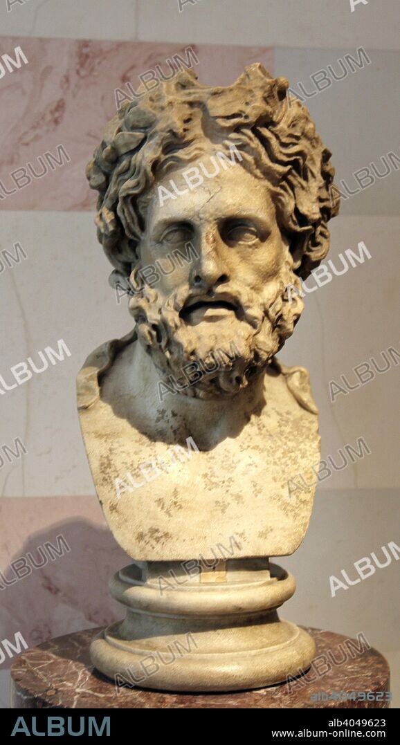 Head of Asklepios, Greek God of Healing. Roman, after a Greek original of the 2nd century BC by Phyromachos. Found in the collection of The Hermitage, St Petersburg.