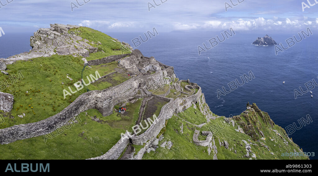 monastery at the top, Skellig Michael island, Mainistir Fhionáin (St. Fionans Monastery), county Kerry, Ireland, United Kingdom.