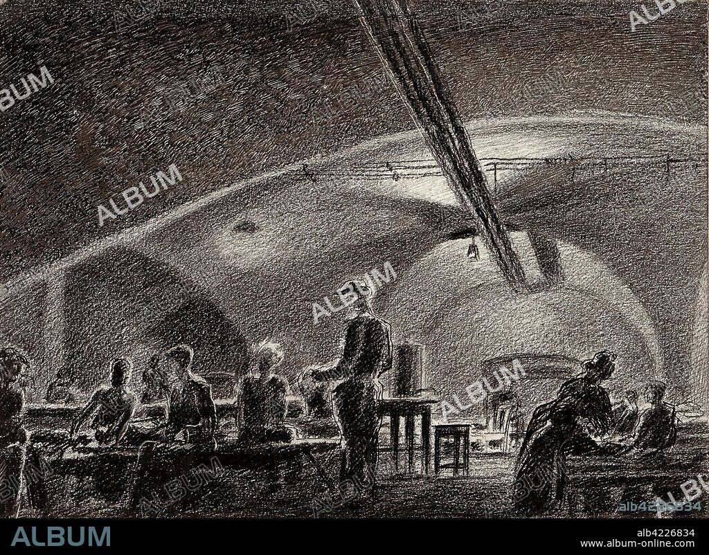 ALEXANDER NIKOLSKY. 'The Ninth Air Raid Shelter where L.A. Ilyin, Meisel and others Lived'. USSR, 1941. Dimensions: 25,8x35,3 cm.