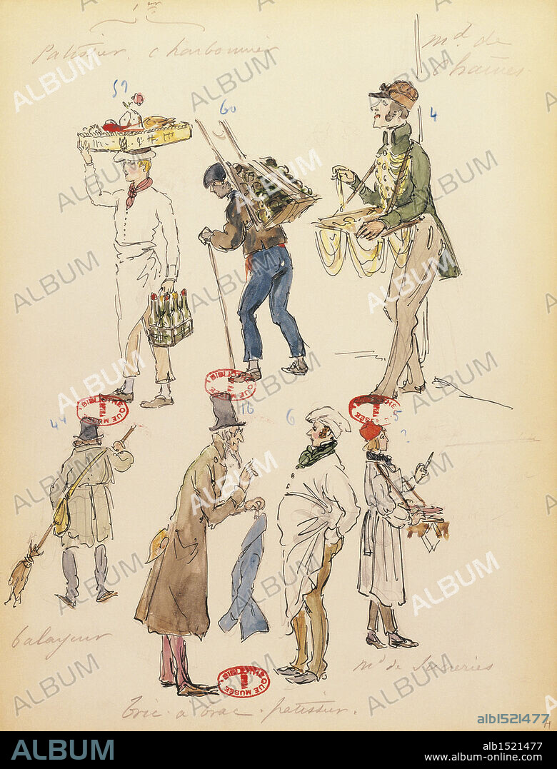 Giacomo Puccini (1858-1924), La bohème, 1896. Costume sketch for extras by Marcel Multzer, for the performance at Paris Opera Comique, June 13, 1898.