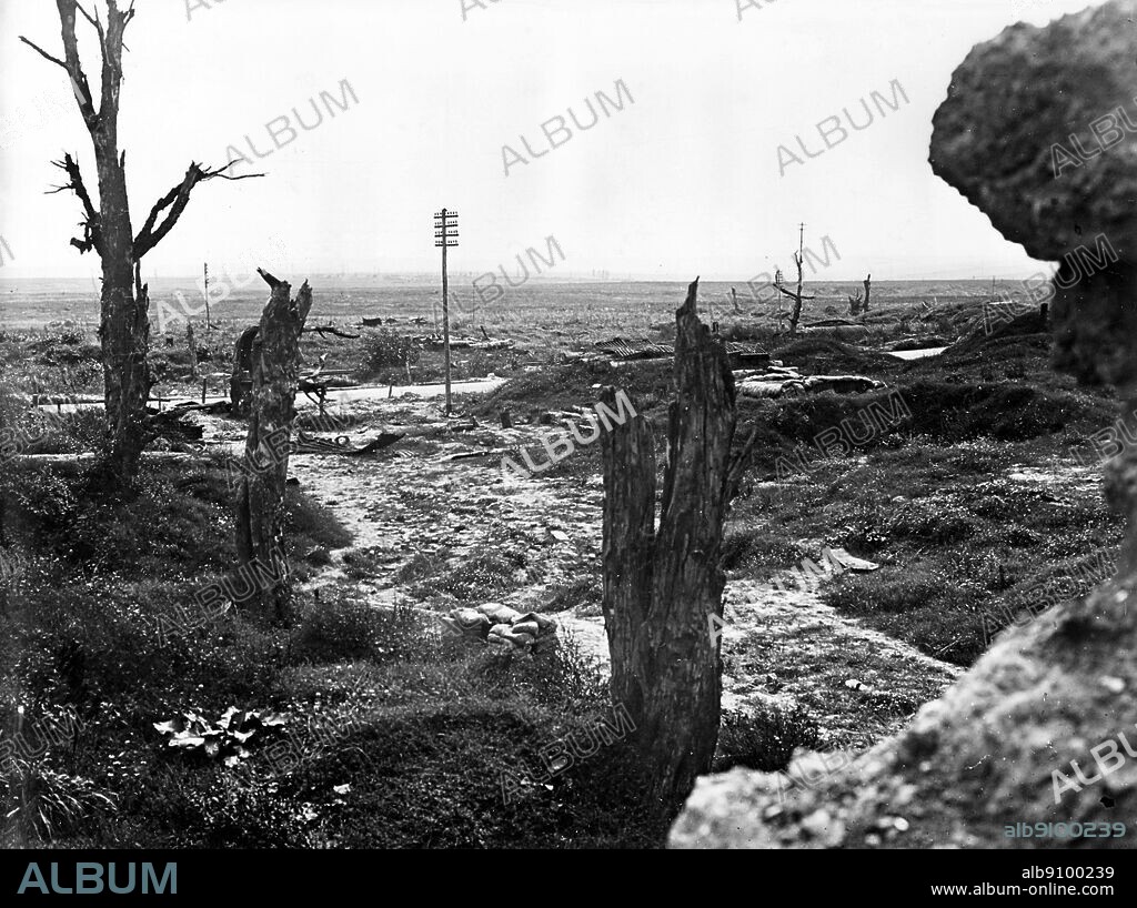 WW1/France- Pozieres: Looking down communications trench which leads down to Gibraltar, 17th September 1917.