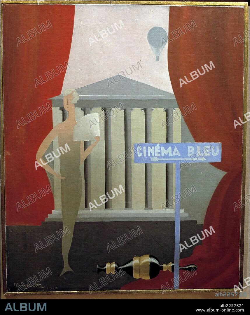 RENE MAGRITTE. MAGRITTE , RENE. PINTOR BELGA. 1898 - 1967. " EL CINE AZUL " , OLEO SOBRE LIENZO. COLECCION PARTICULAR. GINEBRA.