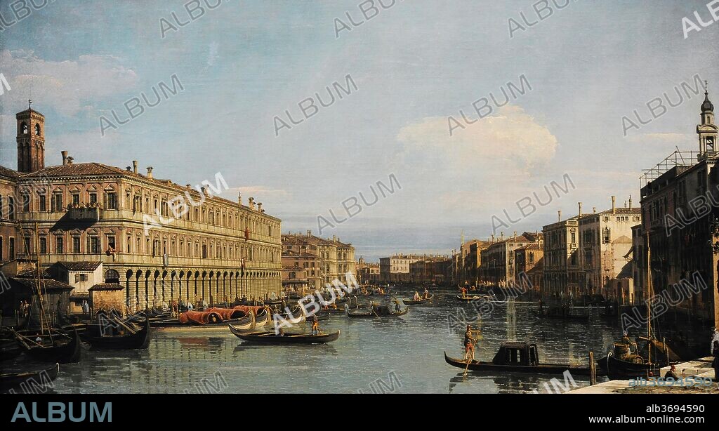 Bernardo Bellotto, llamado Canaletto el Joven (1721-1780). Pintor italiano. Gran Canal de Venecia. Vista hacia el Norte, cerca del puente de Rialto, 1741-1743. Museo Wallraf-Richartz. Colonia. Alemania.