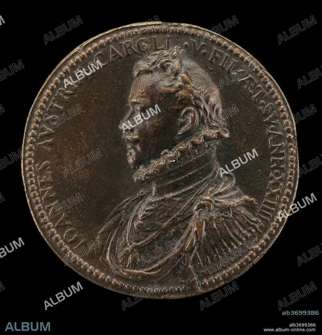 GIOVANNI VINCENZO MELONE. Don Juan of Austria, 1547-1578 [obverse]. Dated: 1571. Dimensions: overall (diameter): 4.05 cm (1 5/8 in.)  gross weight: 20.89 gr (0.046 lb.)  axis: 12:00. Medium: bronze.