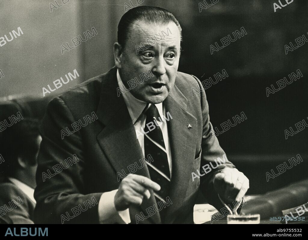 1980. Blas Piñar during his speech in the debate on the motion of censure in the plenary session of Congress.