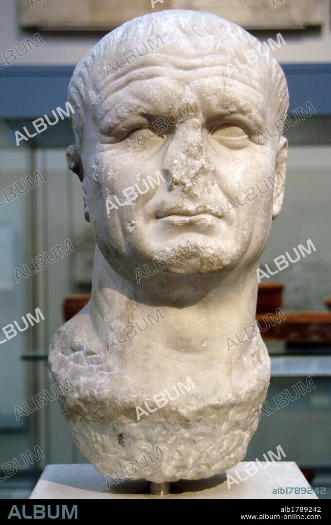 Vespasian (9-79). Roman Emperor. Founder of the Flavian dynasty. Head from an statue. 70-80 AD. From Carthage, Tunisia. British Museum. London. England. United Kingdom.