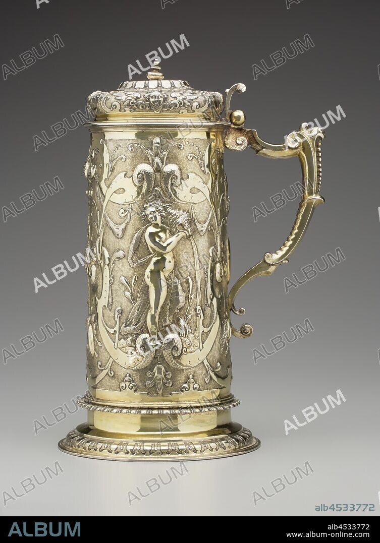 Tobias Kramer, German, 1582-1634, Tankard, between 1610 and 1625, silver, gold, Overall: 13 3/4 × 7 1/4 × 9 3/4 inches (34.9 × 18.4 × 24.8 cm).