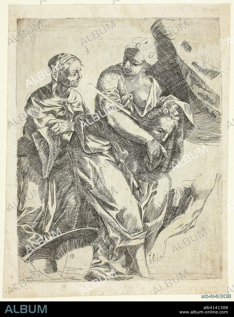 Judith with the Head of Holofernes. Marco San Martino; Italian, 1615/25-1680/1700. Date: 1635-1700. Dimensions: 192 x 150 mm (image/plate); 212 x 163 mm (sheet). Engraving in black on ivory laid paper. Origin: Italy.