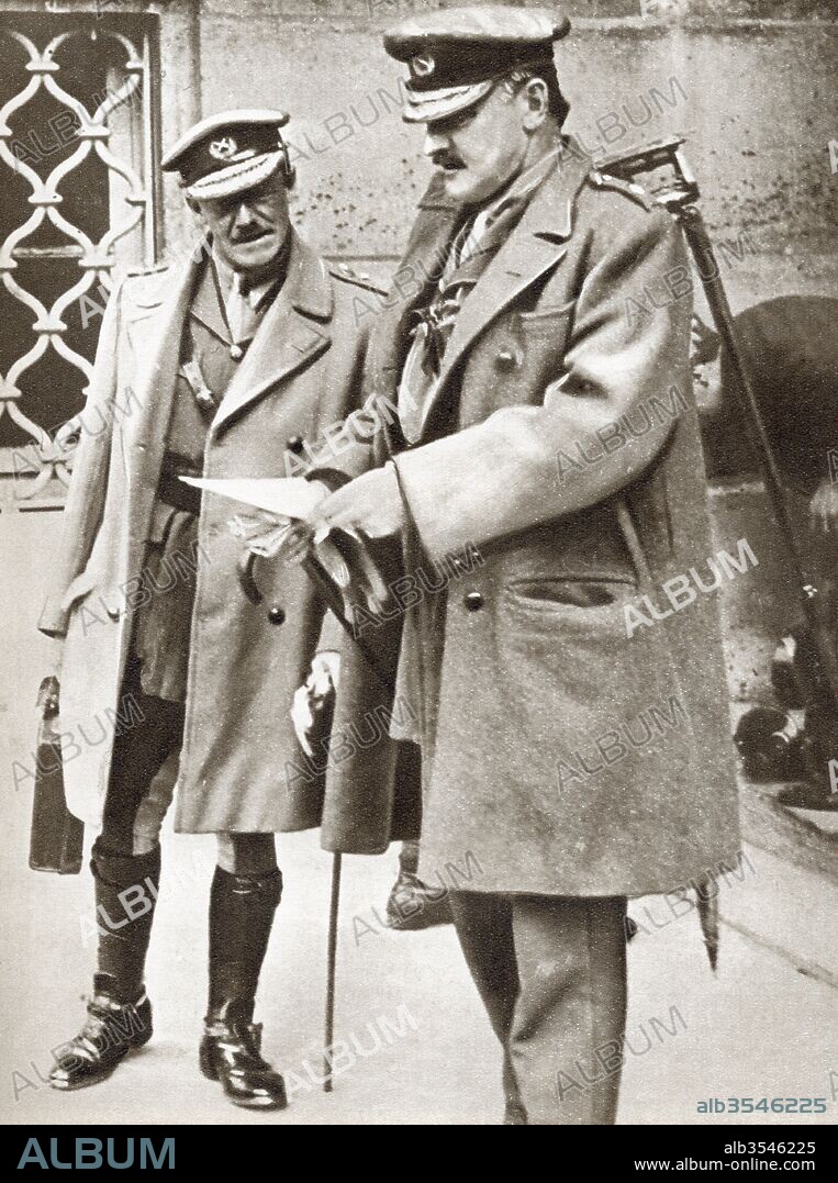 Field Marshal Edmund Henry Hynman Allenby,(right) 1st Viscount Allenby, 1861 – 1936. British soldier and administrator during World War I. From The Story of 25 Eventful Years in Pictures, published 1935.